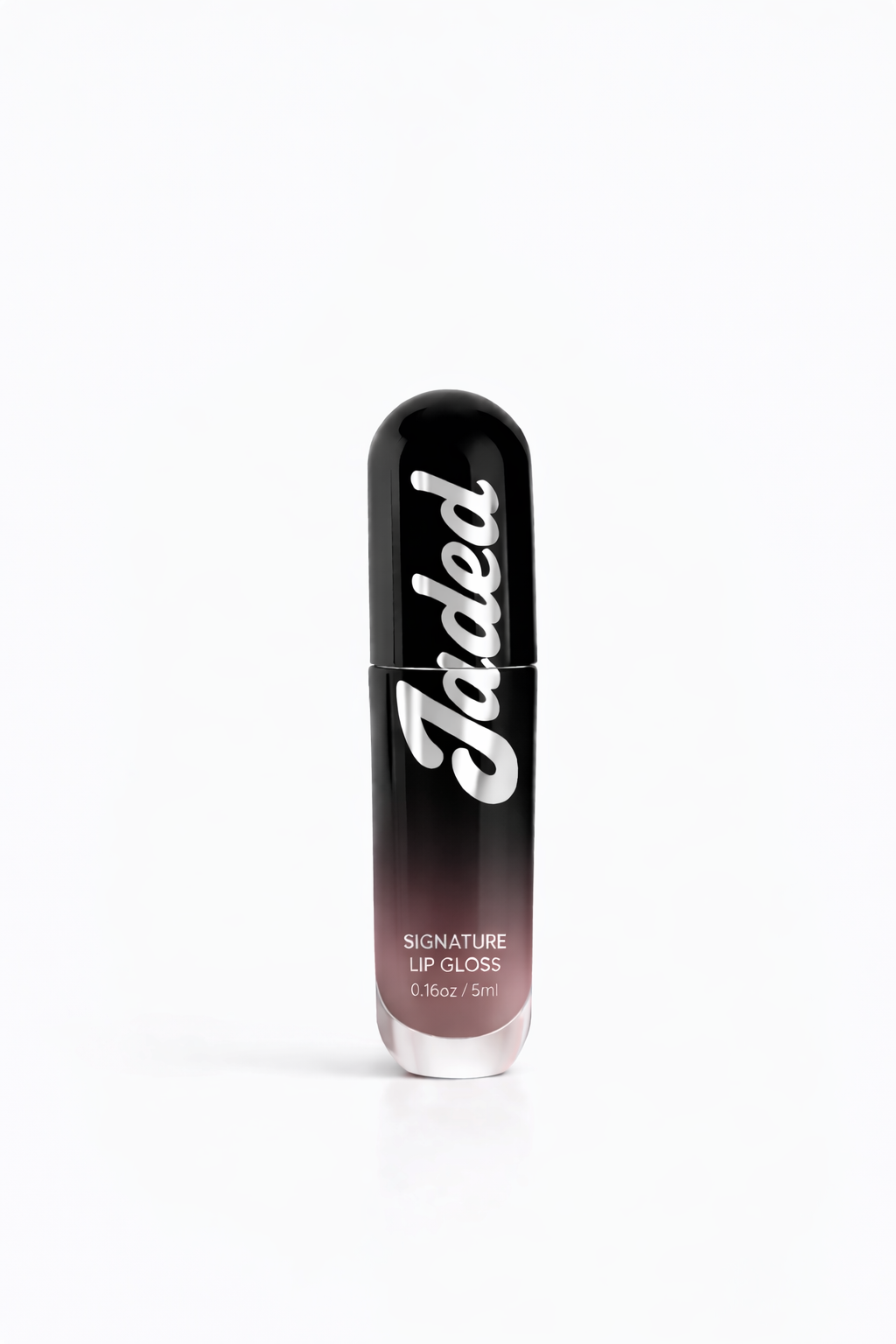 Lip gloss with 'Jaded' branding on a white background