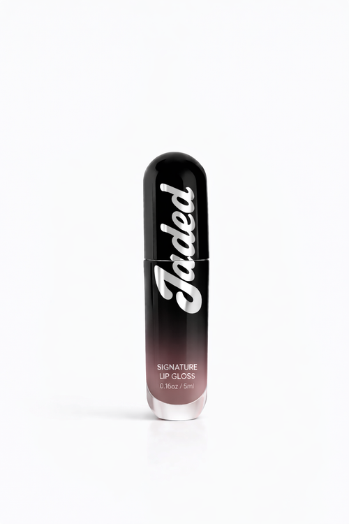 Lip gloss with 'Jaded' branding on a white background