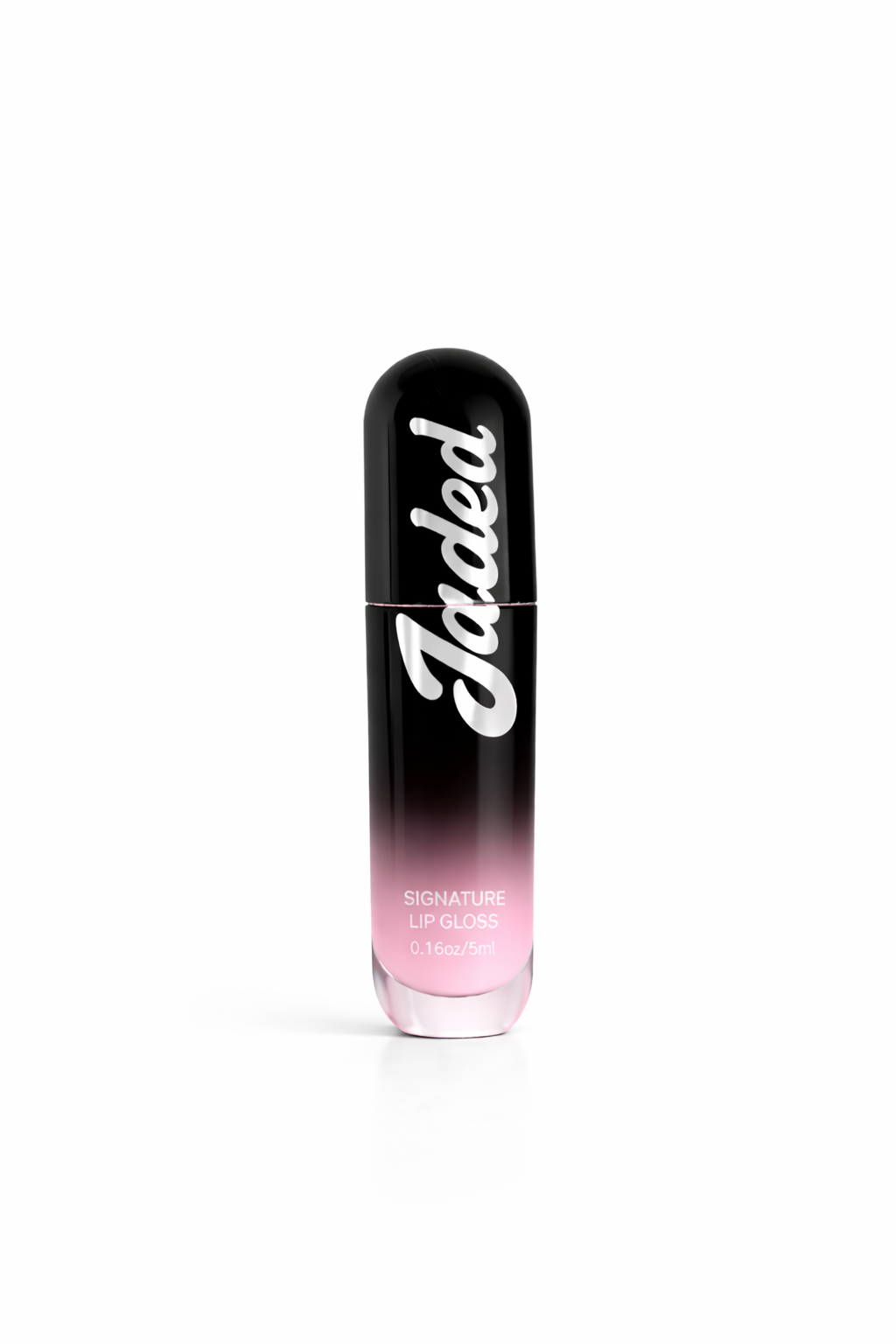 Lip gloss with 'Jaded' branding on a white background