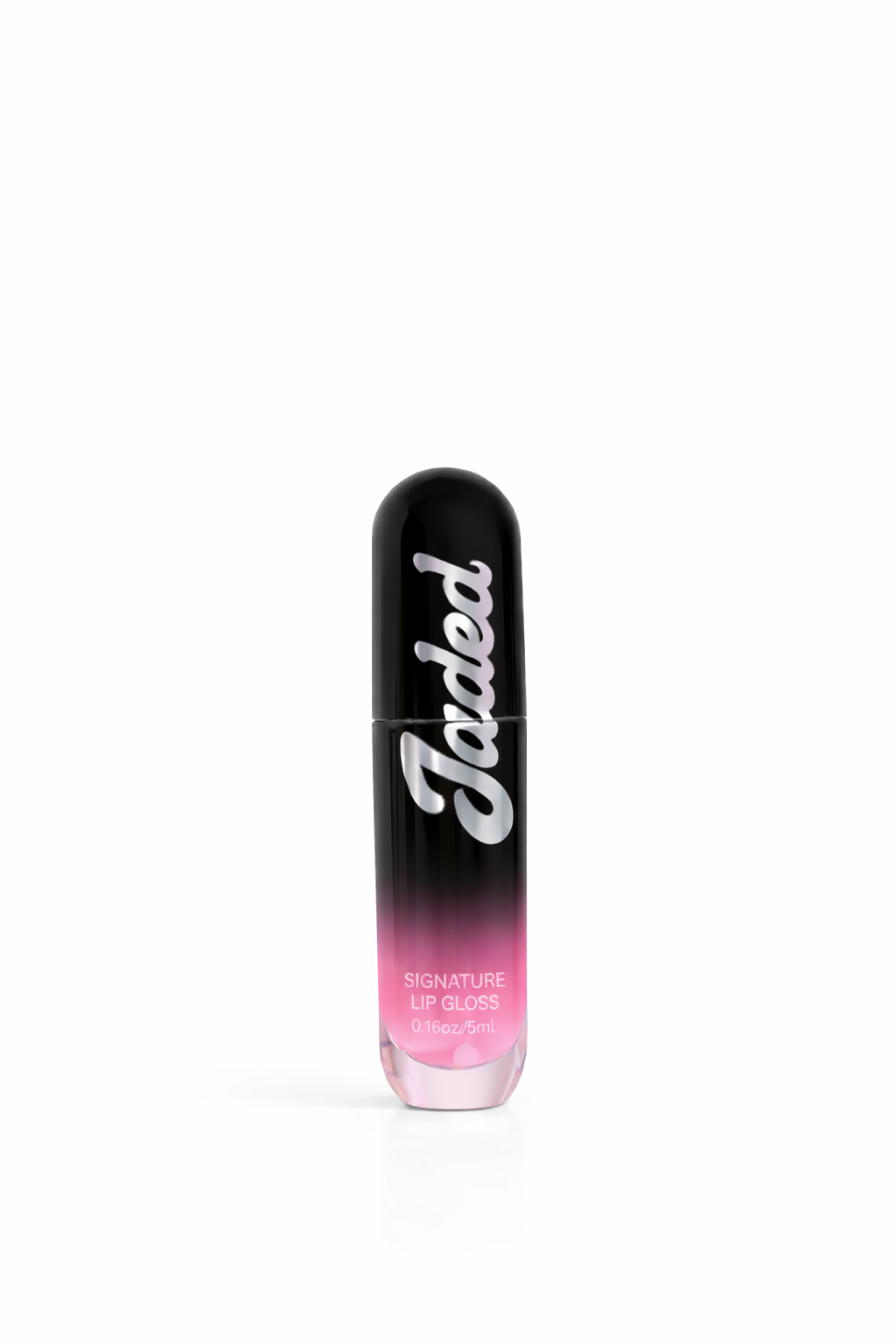 Black and pink lip gloss with 'Jaded' branding on a white background