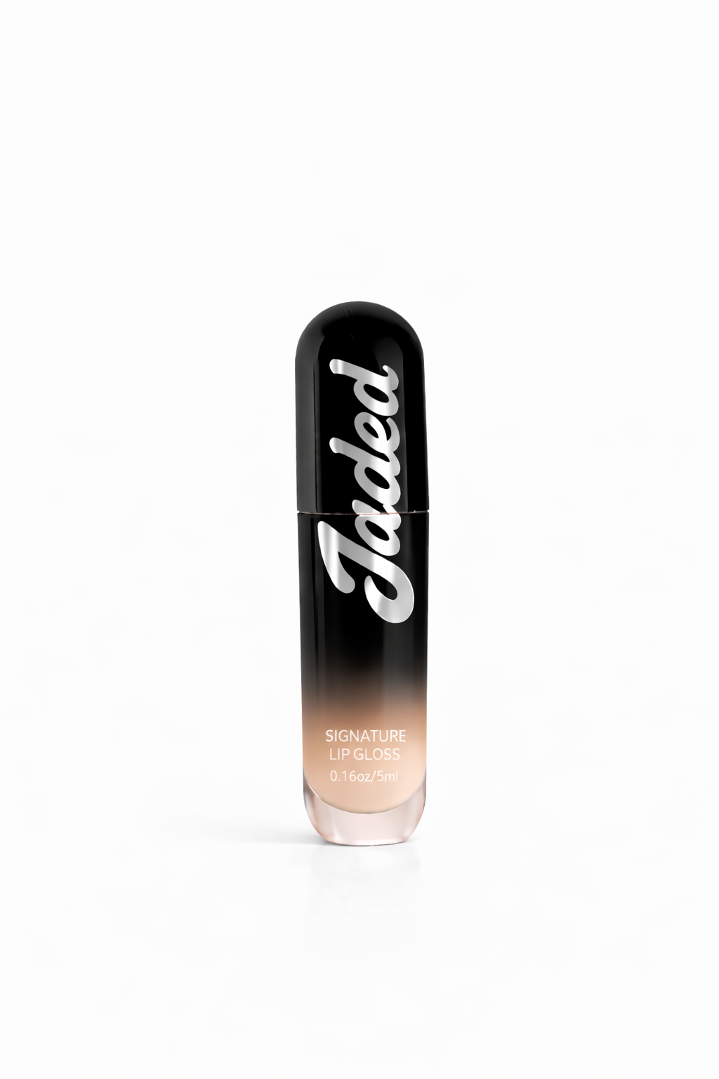 Black and white lip gloss with 'Jaded' branding on a white background